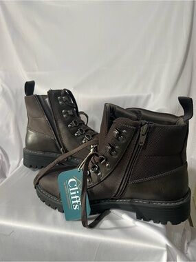 Cliffs by WHITE MOUNTAIN Men's Brown Lace-Up Side-Zip Rugged Boots